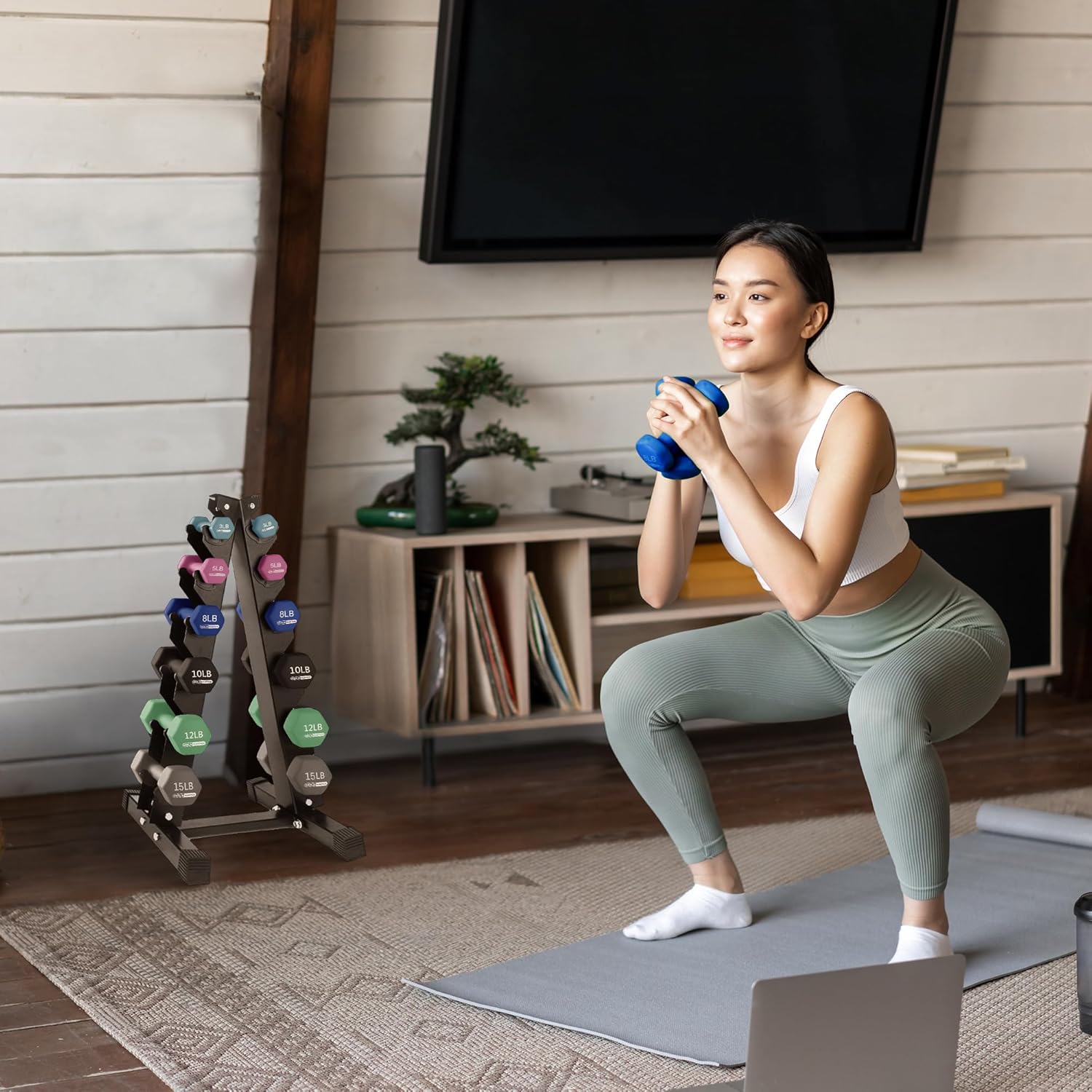 HolaHatha Neoprene Dumbbell Free Hand Weight Set with Rack, Ideal for Home Exercises to Gain Tone and Definition