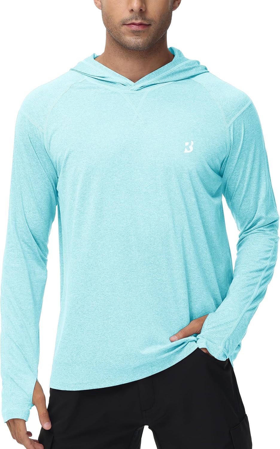 Roadbox Mens UPF 50+ Fishing Shirts, Long Sleeve UV Sun Hoodie, Hiking Running Swim Athletic Workout Shirt