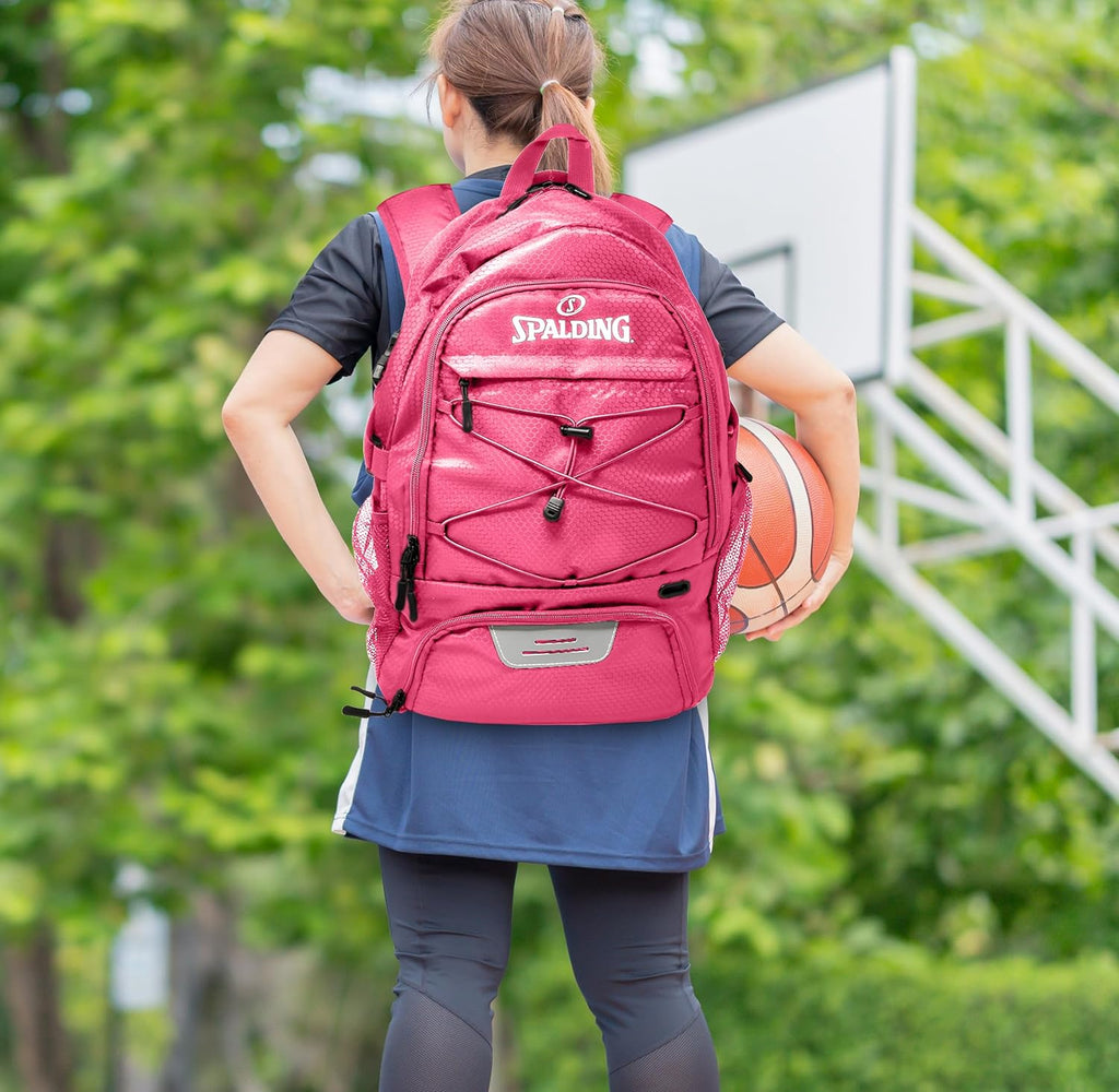 Spalding Basketball Backpack - Black Sports Bag with Ball & Shoe Compartment, Basketball Accessories Bag