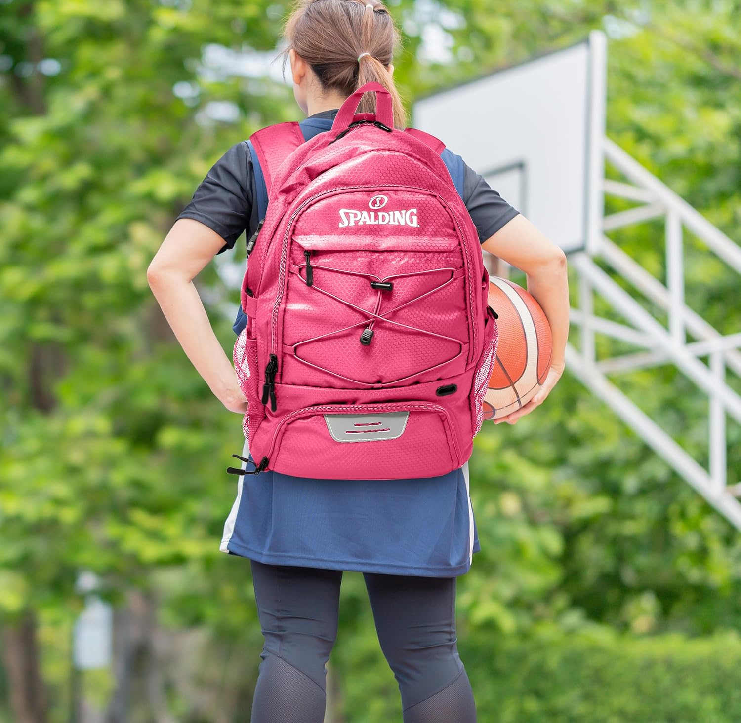Spalding Basketball Backpack - Black Sports Bag with Ball & Shoe Compartment, Basketball Accessories Bag