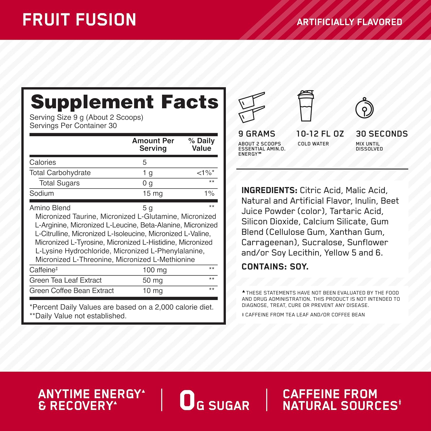 Optimum Nutrition Amino Energy - Pre Workout with Green Tea, BCAA, Amino Acids, Keto Friendly, Green Coffee Extract, Energy Powder - Orange Cooler, 65 Servings (Packaging May Vary)