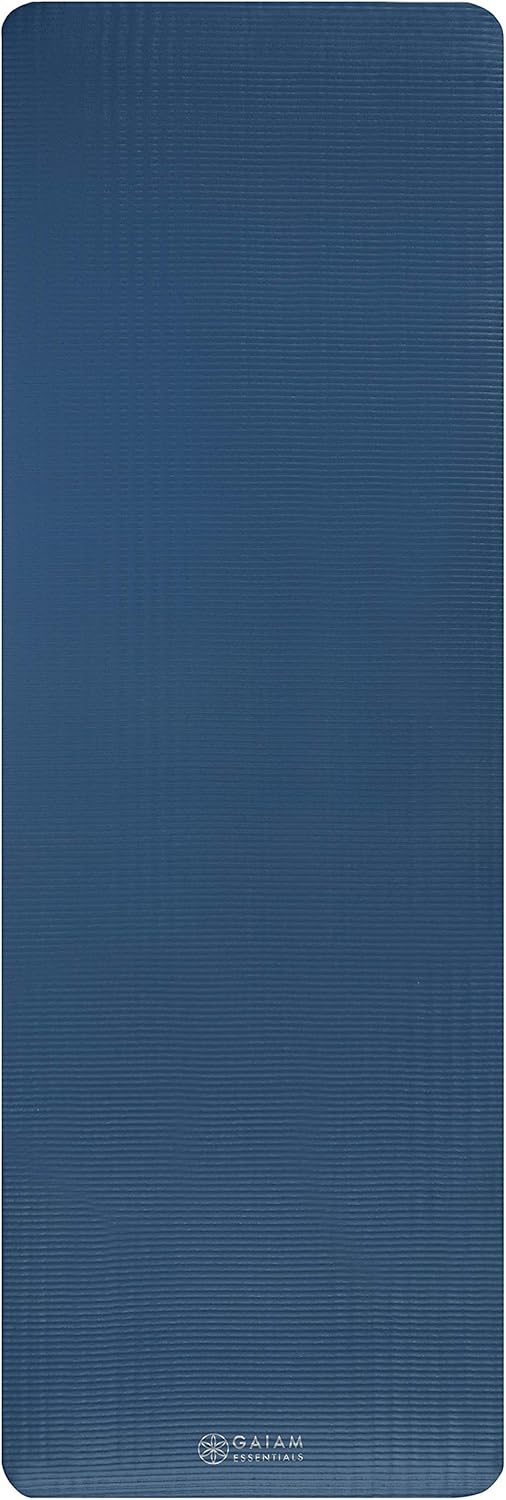 Gaiam Essentials Thick Yoga Mat Fitness & Exercise Mat with Easy-Cinch Yoga Mat Carrier Strap, 72"L x 24"W x 2/5 Inch Thick