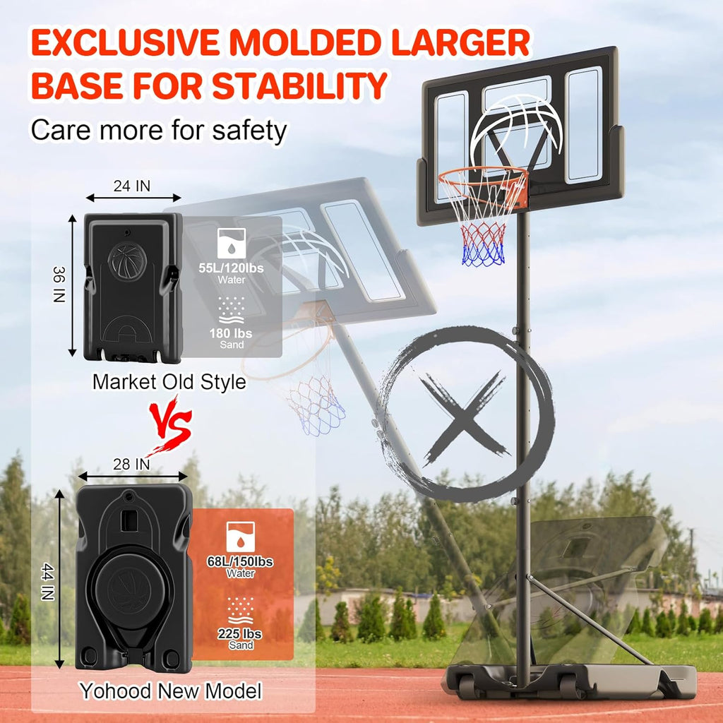 Basketball Hoop Outdoor 10ft Adjustable, Portable Basketball Hoop Goal System for Kids Youth and Adults in Backyard/Driveway/Indoor, 44 Inch Shatterproof Backboard and Larger Base