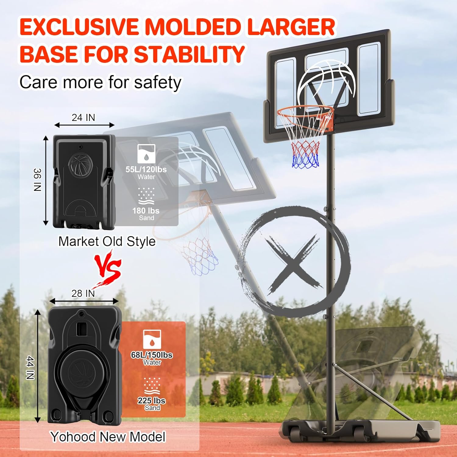 Basketball Hoop Outdoor 10ft Adjustable, Portable Basketball Hoop Goal System for Kids Youth and Adults in Backyard/Driveway/Indoor, 44 Inch Shatterproof Backboard and Larger Base
