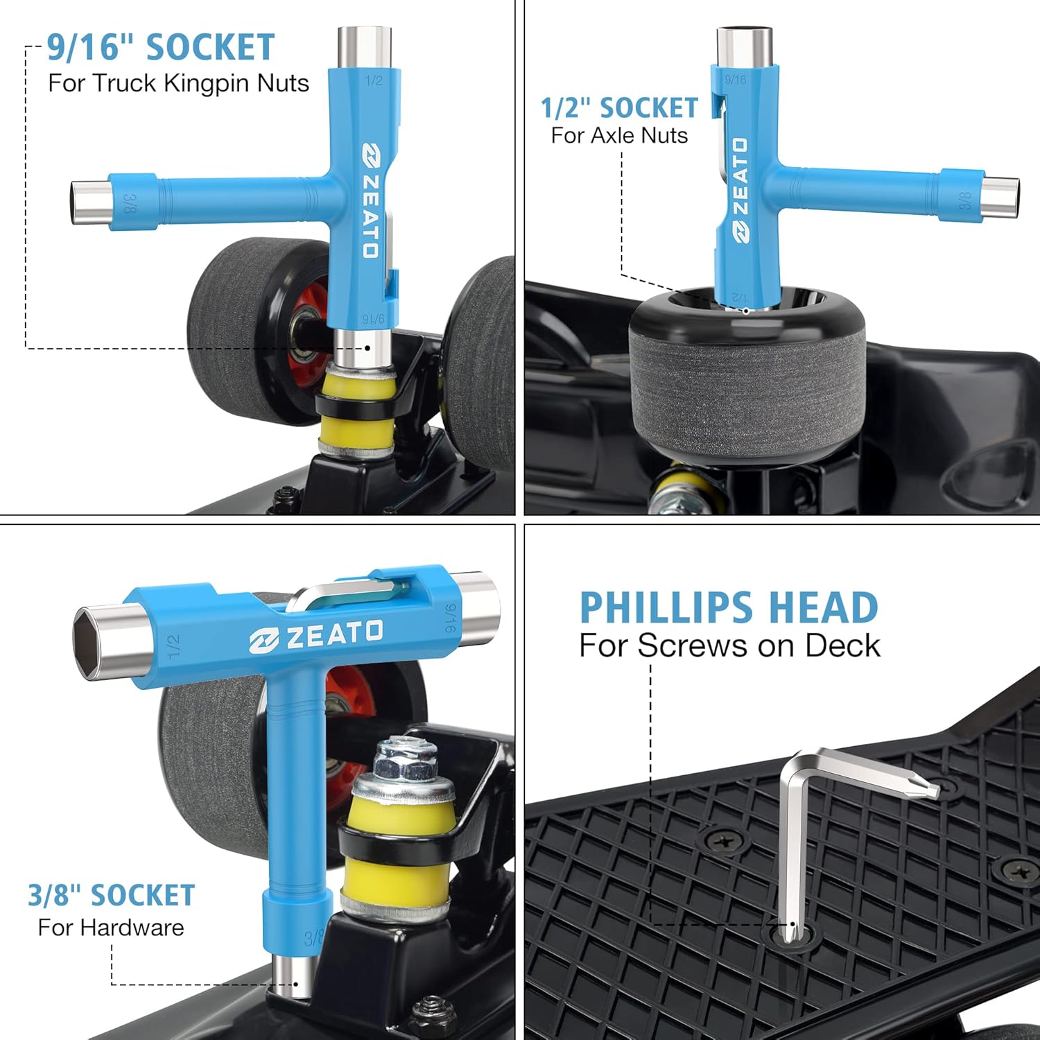 All-in-One Skate Tools Multi-Function Portable Skateboard T Tool Accessory with T-Type Allen Key and L-Type Phillips Head Wrench Screwdriver