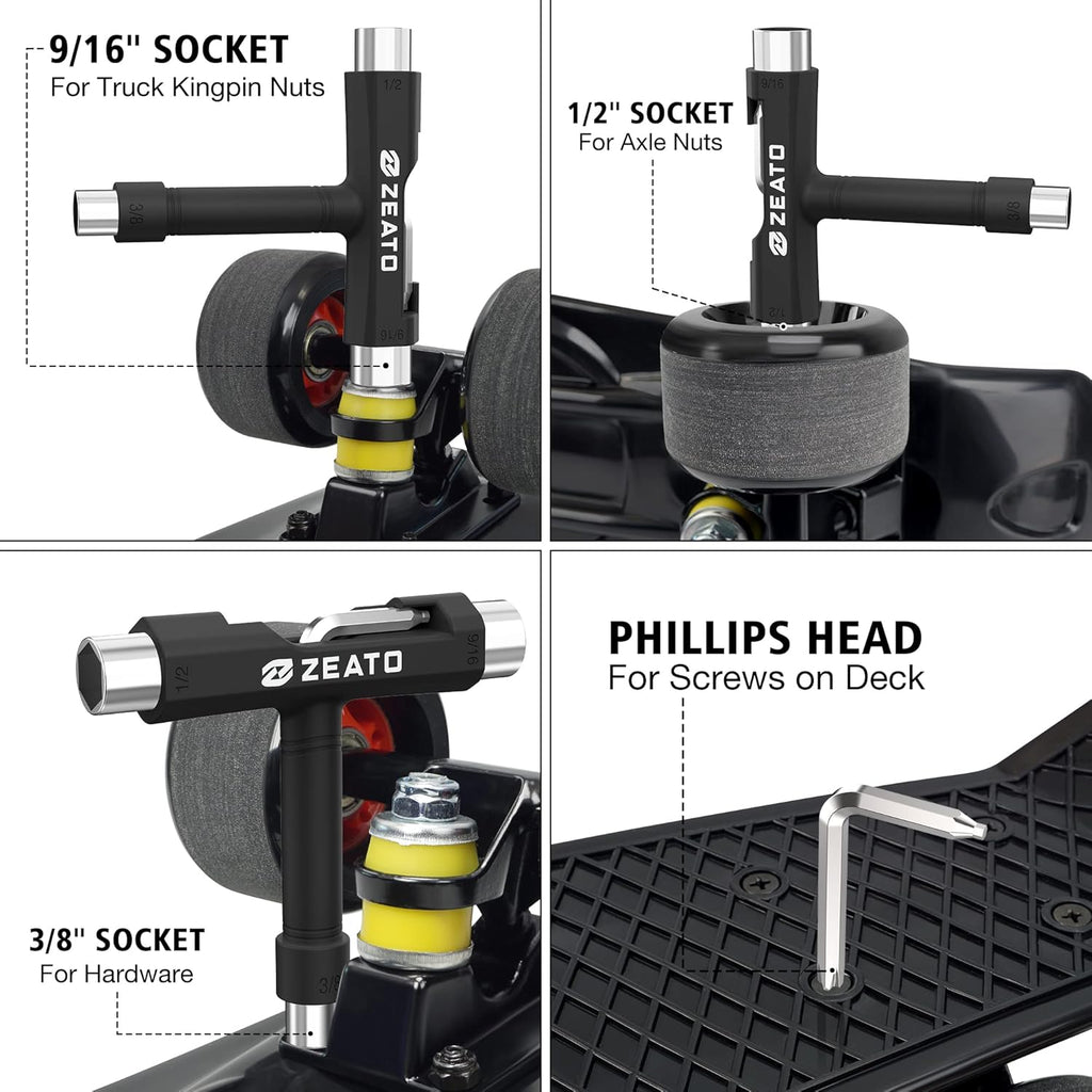 All-in-One Skate Tools Multi-Function Portable Skateboard T Tool Accessory with T-Type Allen Key and L-Type Phillips Head Wrench Screwdriver