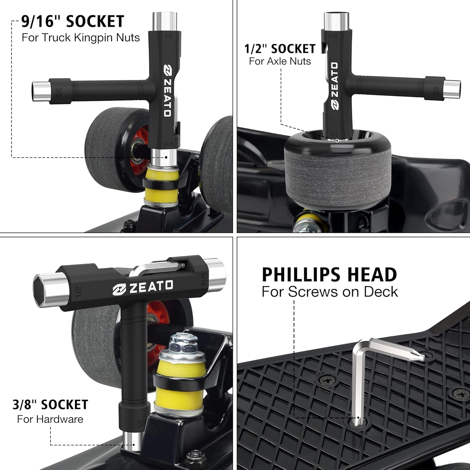 All-in-One Skate Tools Multi-Function Portable Skateboard T Tool Accessory with T-Type Allen Key and L-Type Phillips Head Wrench Screwdriver