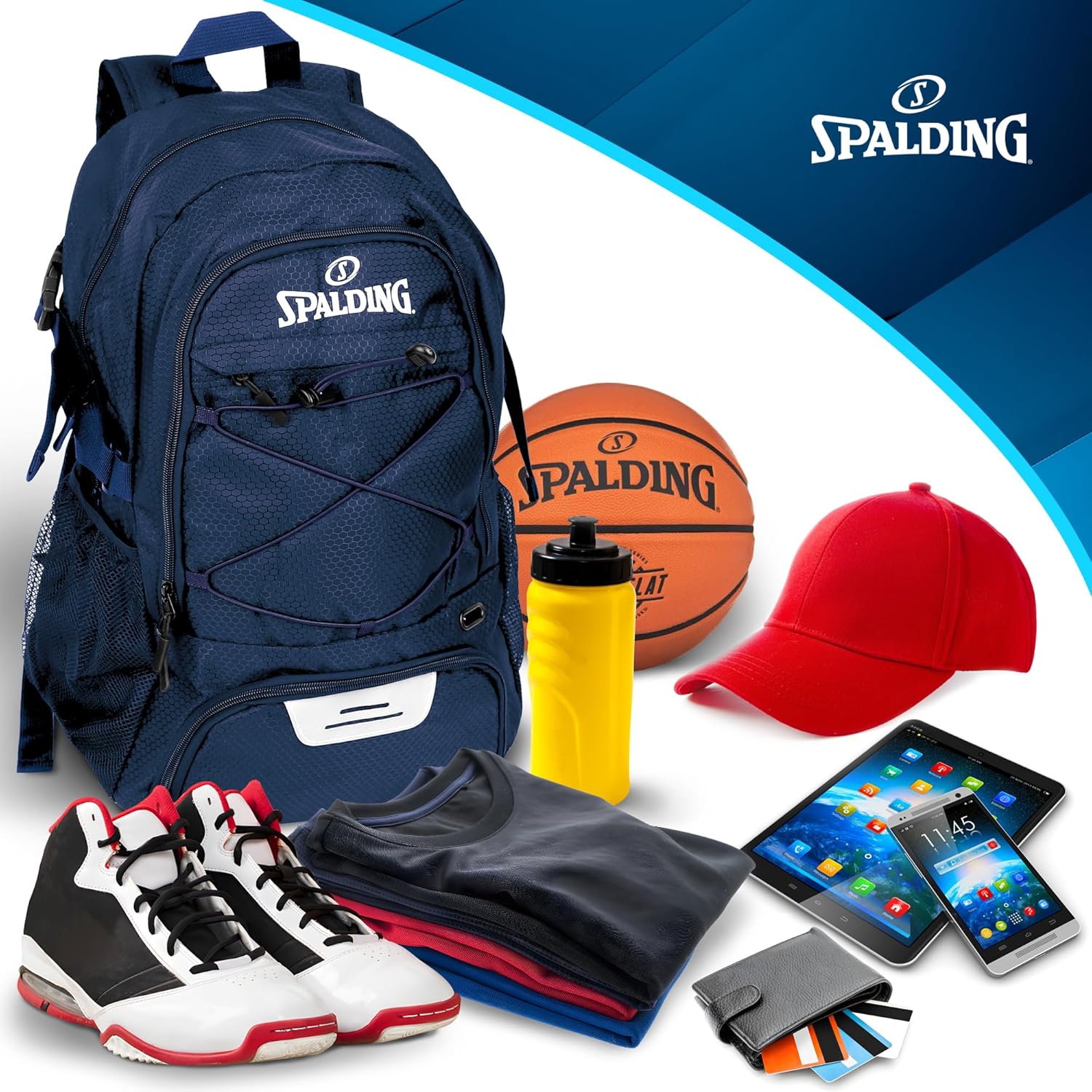 Spalding Basketball Backpack - Black Sports Bag with Ball & Shoe Compartment, Basketball Accessories Bag