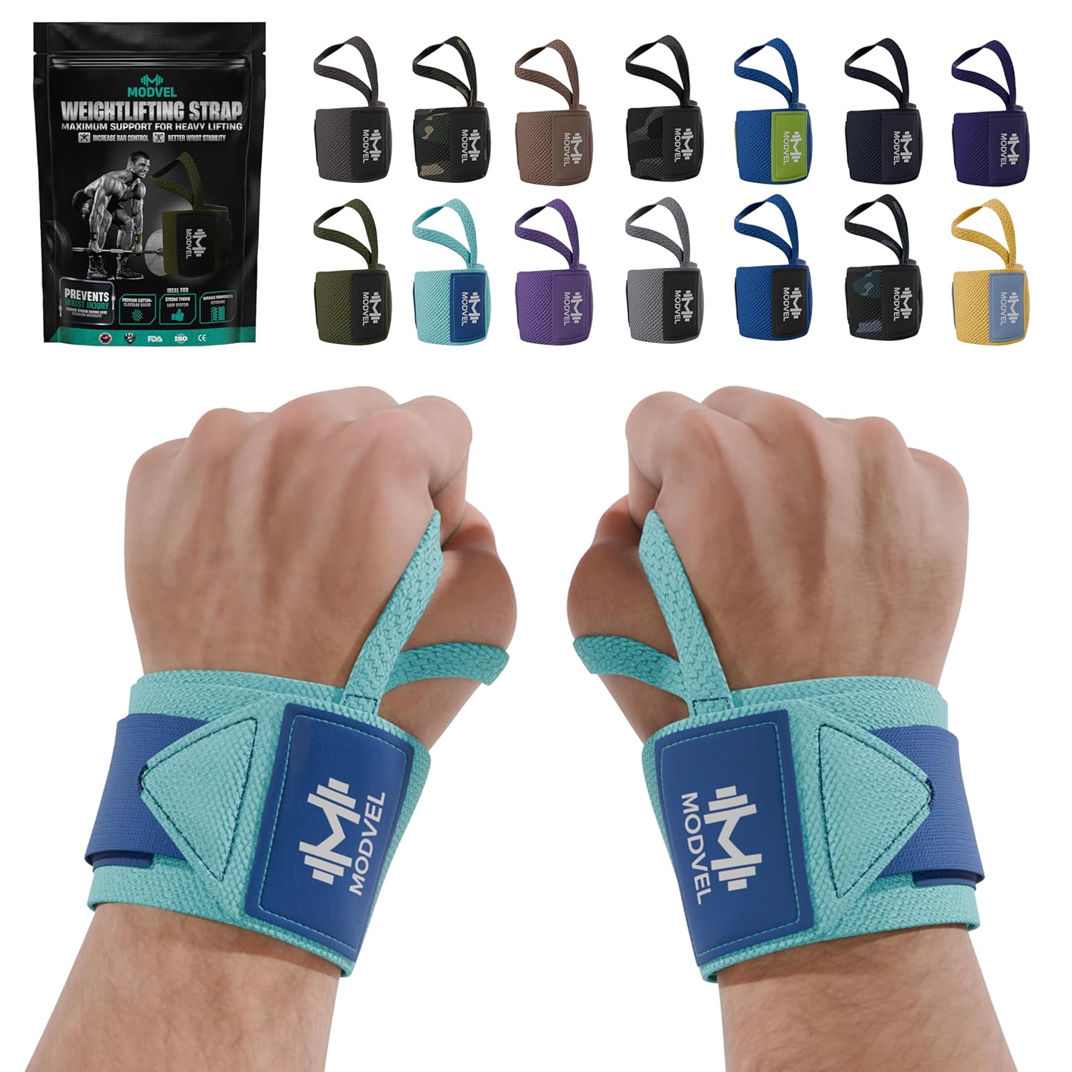 Modvel Adjustable Wrist Wraps for Gym & Lifting – Thick, Breathable Support Straps for Wrist Stability, Comfort & Grip – Ideal for Weight Training, CrossFit & Gym Workouts – Black (2-Pack)