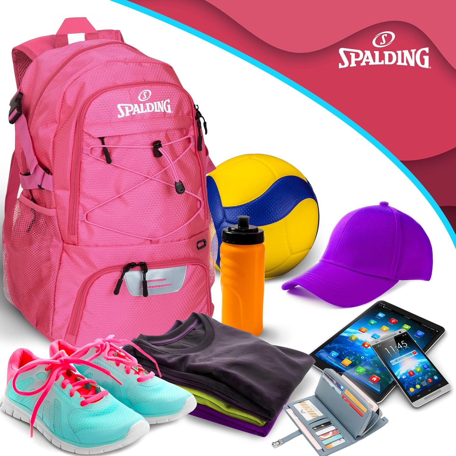 Spalding Basketball Backpack - Black Sports Bag with Ball & Shoe Compartment, Basketball Accessories Bag