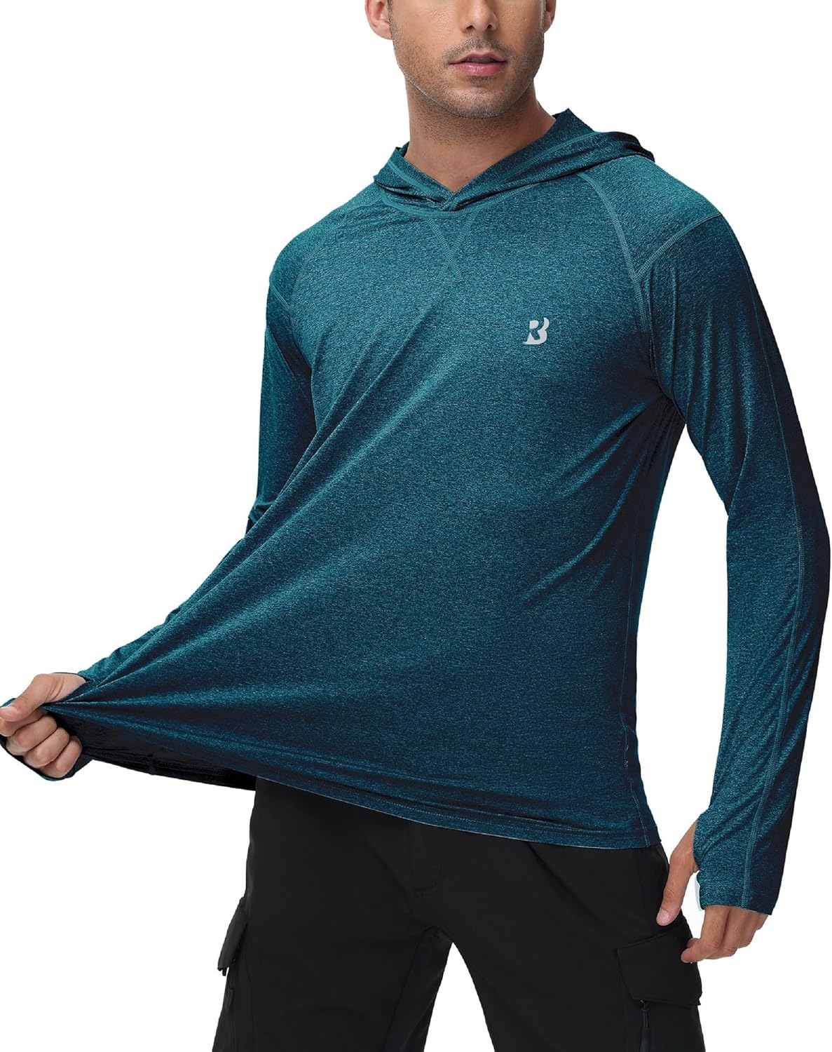 Roadbox Mens UPF 50+ Fishing Shirts, Long Sleeve UV Sun Hoodie, Hiking Running Swim Athletic Workout Shirt