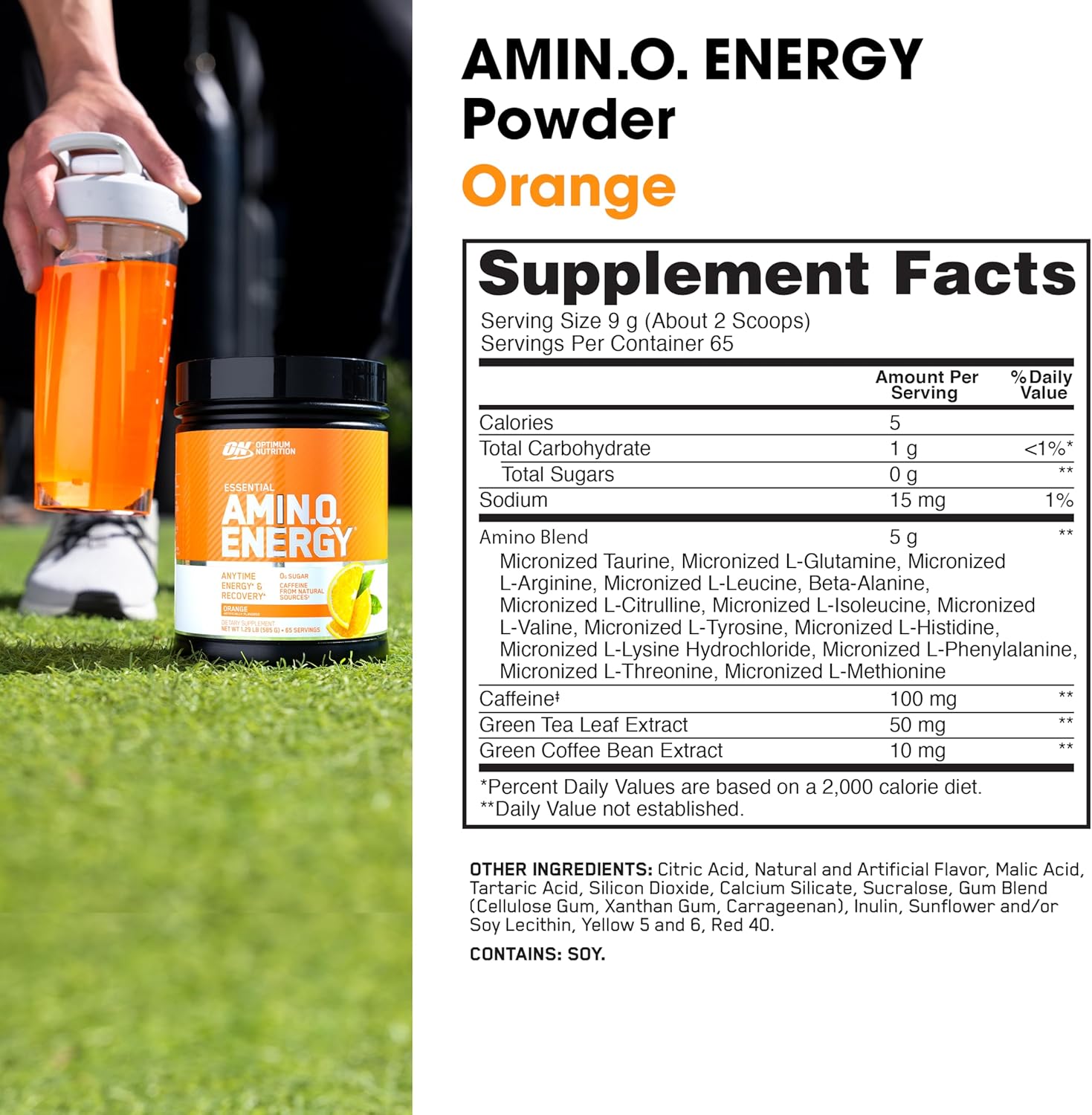 Optimum Nutrition Amino Energy - Pre Workout with Green Tea, BCAA, Amino Acids, Keto Friendly, Green Coffee Extract, Energy Powder - Orange Cooler, 65 Servings (Packaging May Vary)