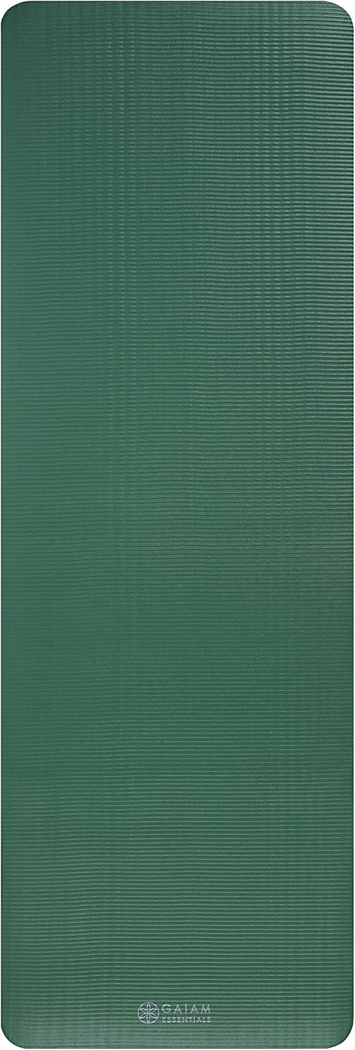 Gaiam Essentials Thick Yoga Mat Fitness & Exercise Mat with Easy-Cinch Yoga Mat Carrier Strap, 72"L x 24"W x 2/5 Inch Thick