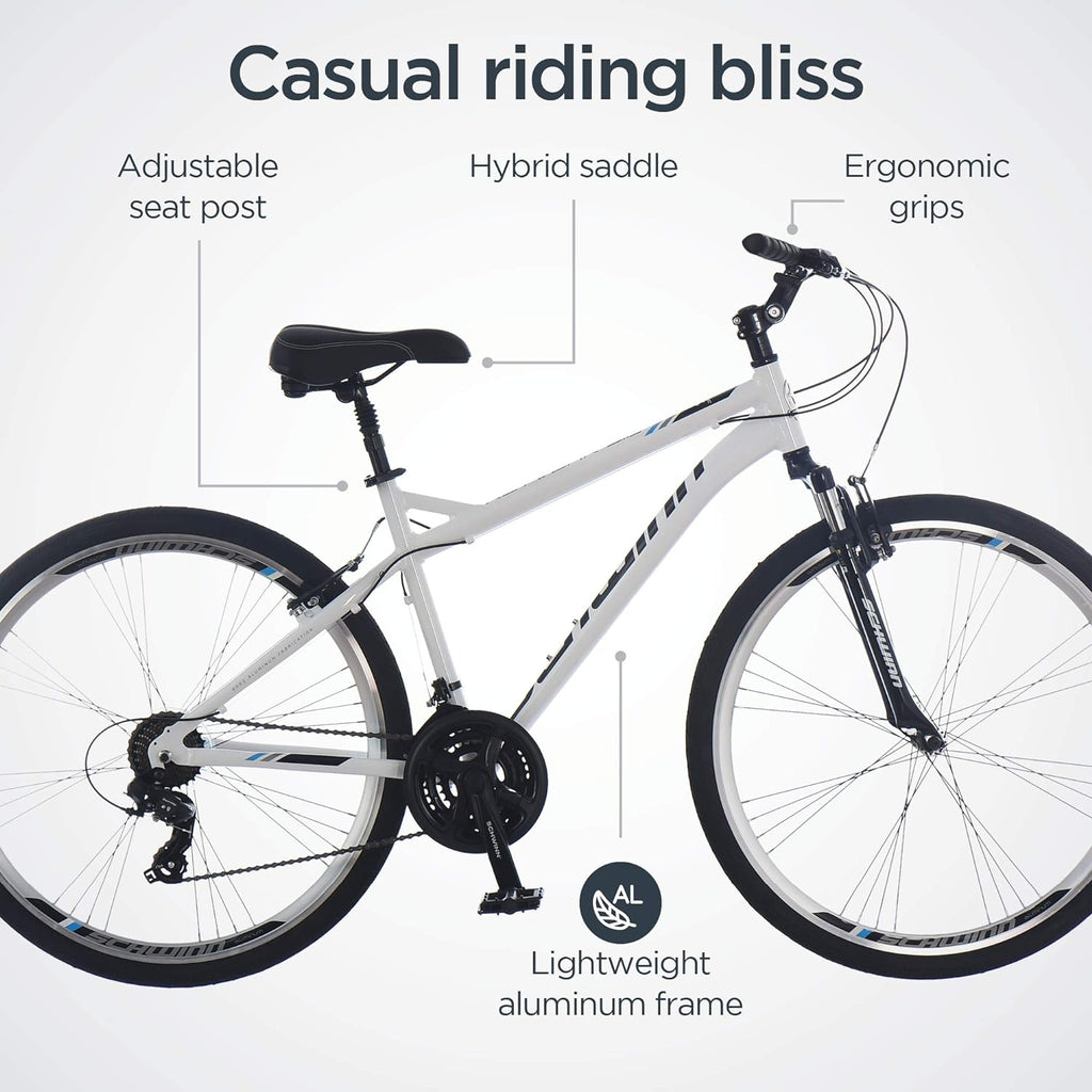 Schwinn Network 1 Hybrid Bike, 700c Mens and Womens Bike, 21-Speed Hybrid Bicycle, Aluminum Frame, Suspension Fork, Alloy Linear Pull Brakes, Adult Bicycle