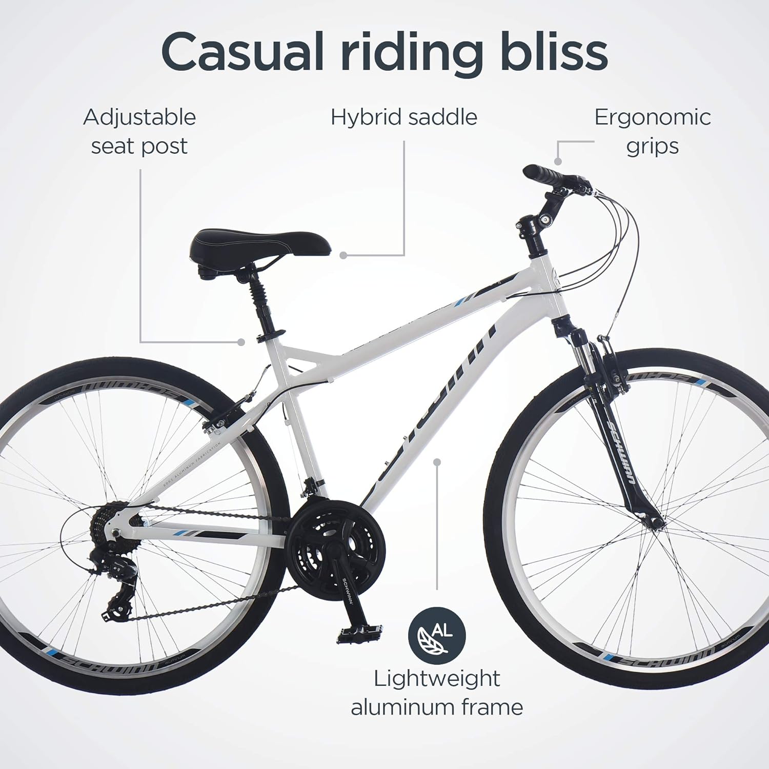 Schwinn Network 1 Hybrid Bike, 700c Mens and Womens Bike, 21-Speed Hybrid Bicycle, Aluminum Frame, Suspension Fork, Alloy Linear Pull Brakes, Adult Bicycle