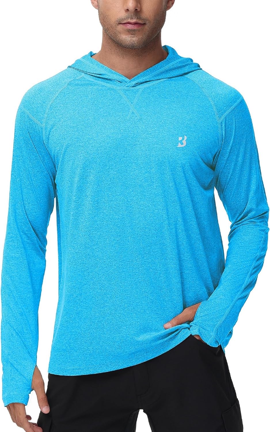 Roadbox Mens UPF 50+ Fishing Shirts, Long Sleeve UV Sun Hoodie, Hiking Running Swim Athletic Workout Shirt