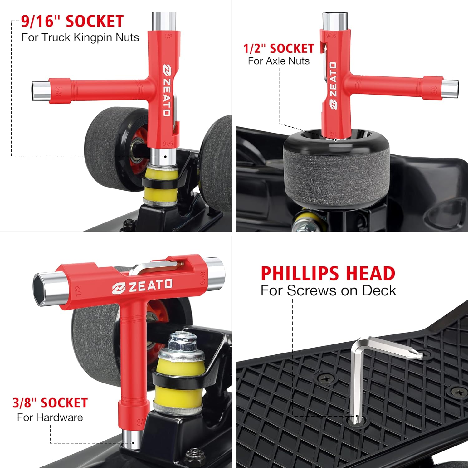 All-in-One Skate Tools Multi-Function Portable Skateboard T Tool Accessory with T-Type Allen Key and L-Type Phillips Head Wrench Screwdriver