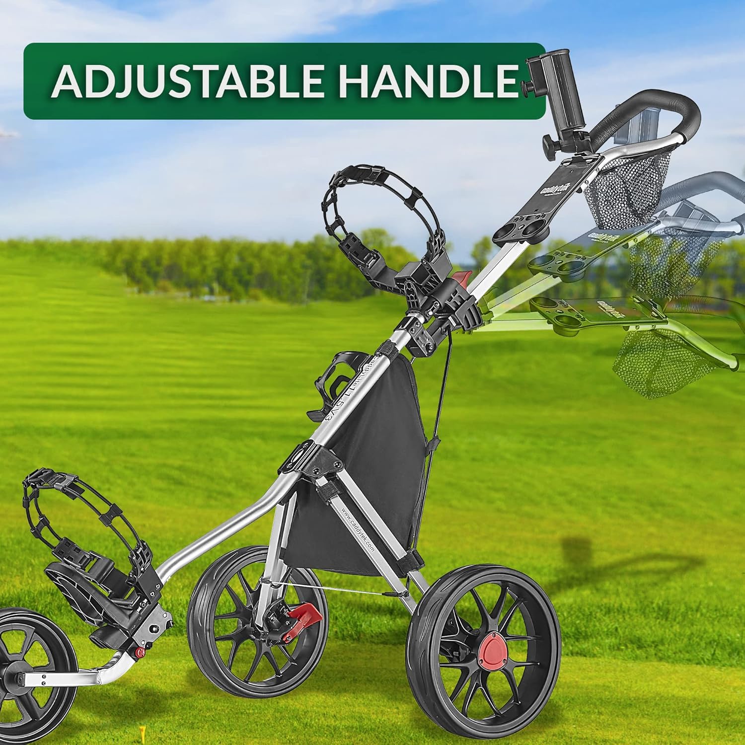 CaddyTek 3 Wheel Golf Push Cart - Lightweight, Close Folding Push Pull Caddy Cart, Easy to Open - CaddyLite 11.5 V3