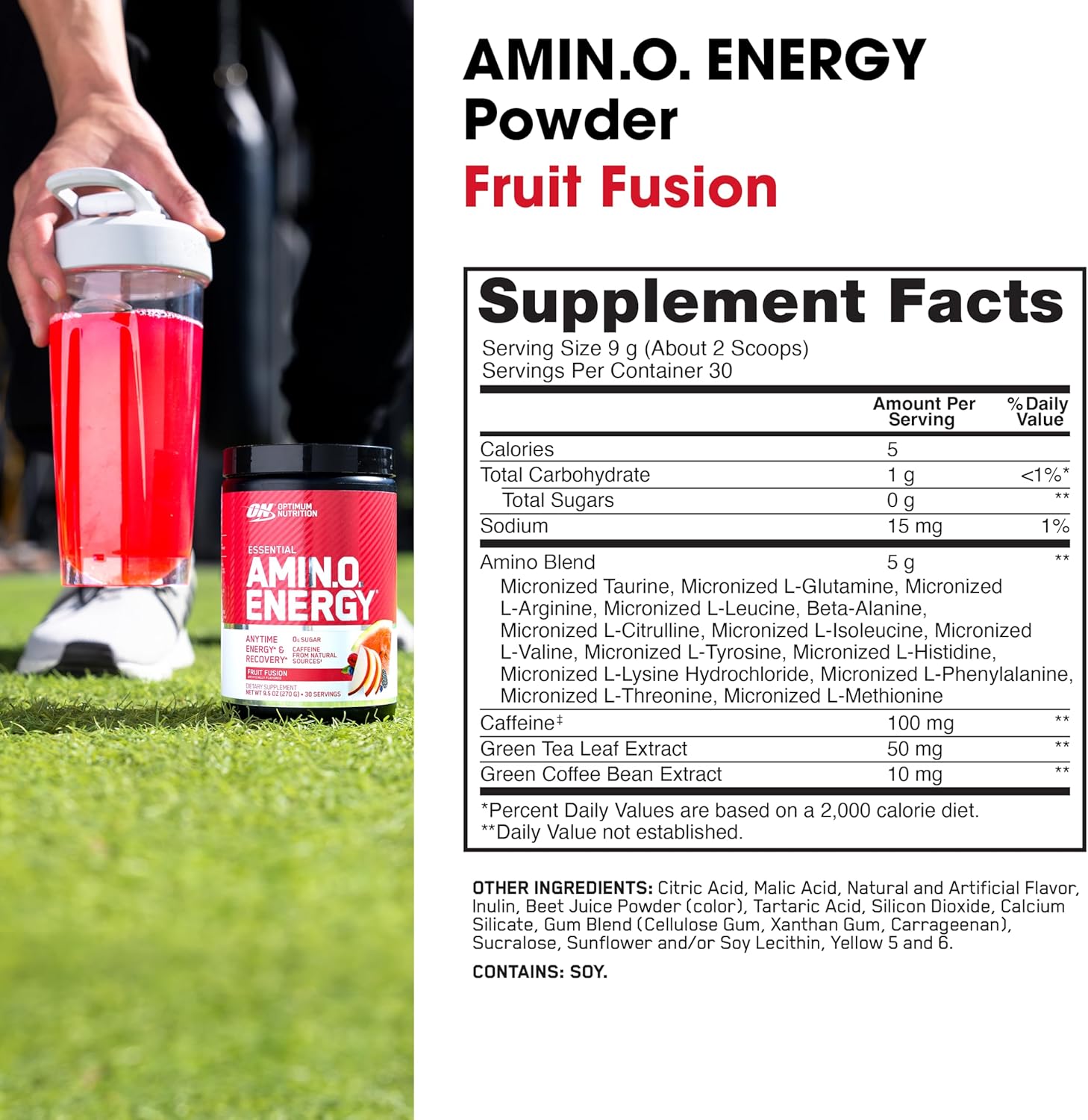 Optimum Nutrition Amino Energy - Pre Workout with Green Tea, BCAA, Amino Acids, Keto Friendly, Green Coffee Extract, Energy Powder - Orange Cooler, 65 Servings (Packaging May Vary)