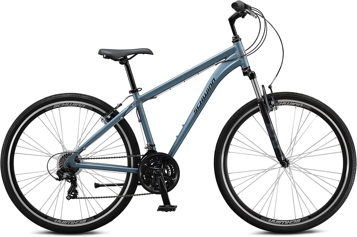 Schwinn Network 1 Hybrid Bike, 700c Mens and Womens Bike, 21-Speed Hybrid Bicycle, Aluminum Frame, Suspension Fork, Alloy Linear Pull Brakes, Adult Bicycle