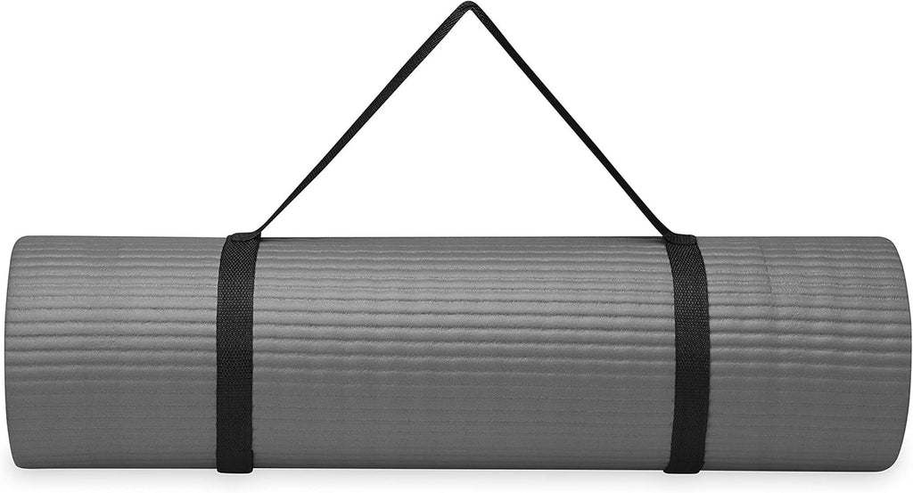 Gaiam Essentials Thick Yoga Mat Fitness & Exercise Mat with Easy-Cinch Yoga Mat Carrier Strap, 72"L x 24"W x 2/5 Inch Thick