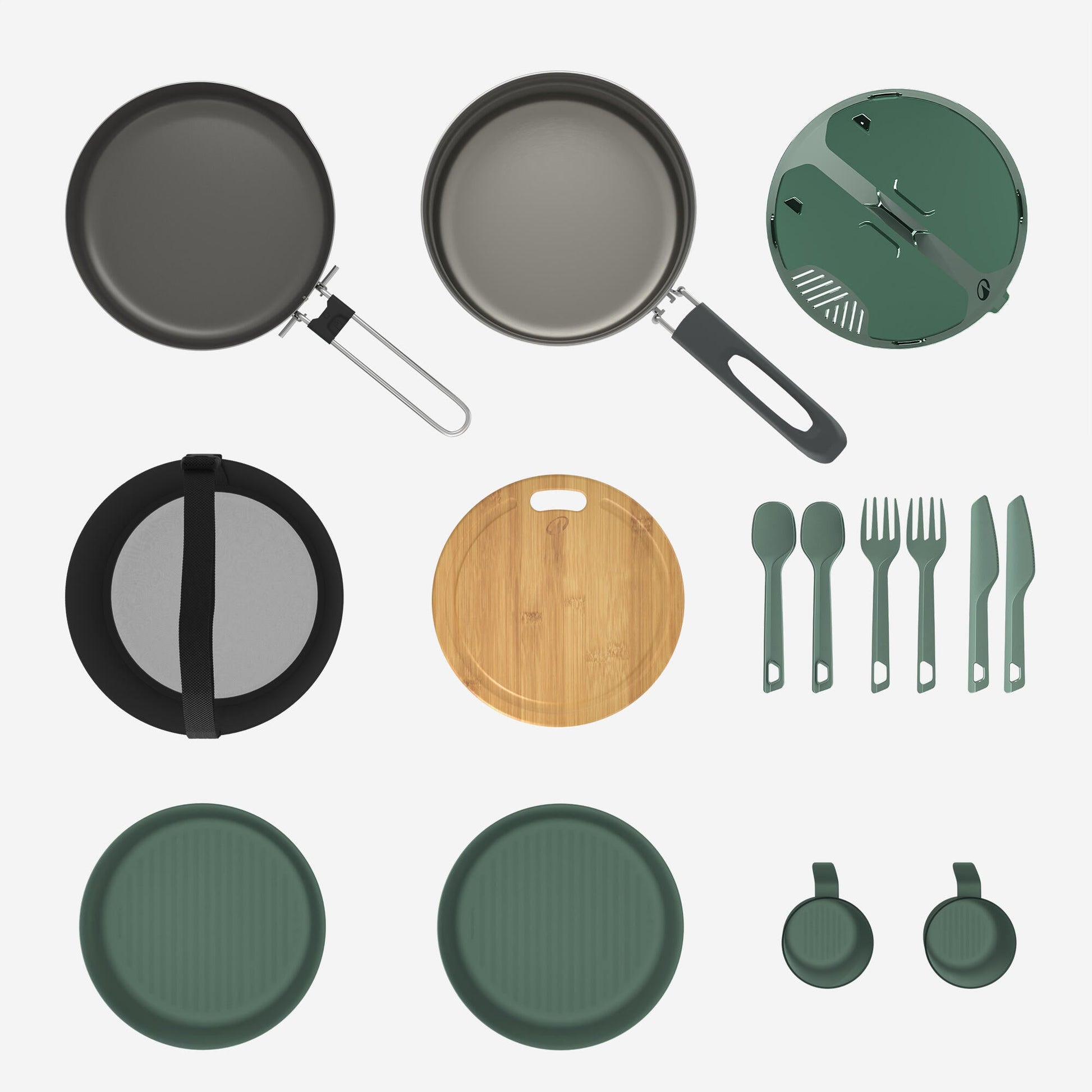 Quechua Stainless steel non-stick camping cookset 500 for 2 people - 15-piece
