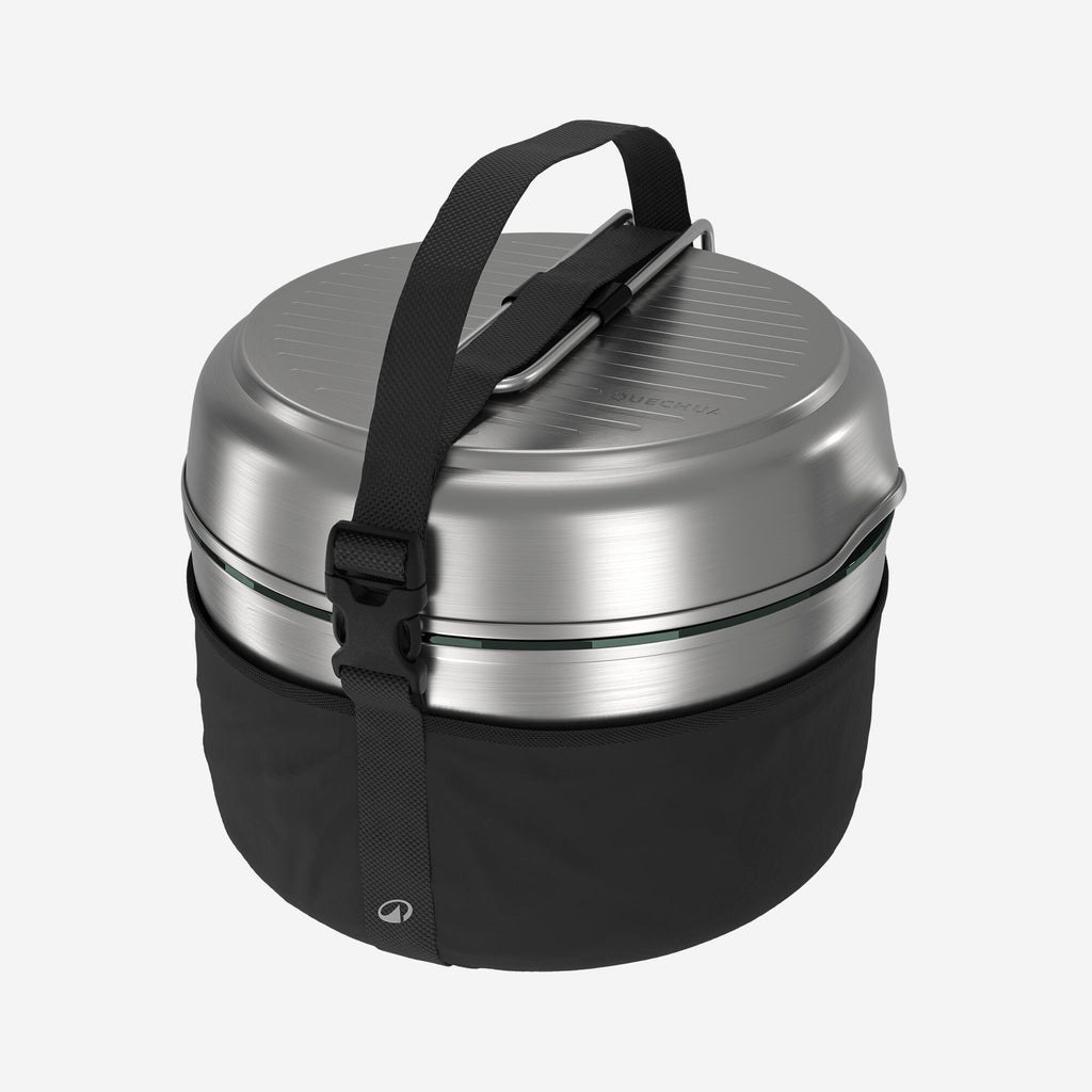 Quechua Stainless steel non-stick camping cookset 500 for 2 people - 15-piece