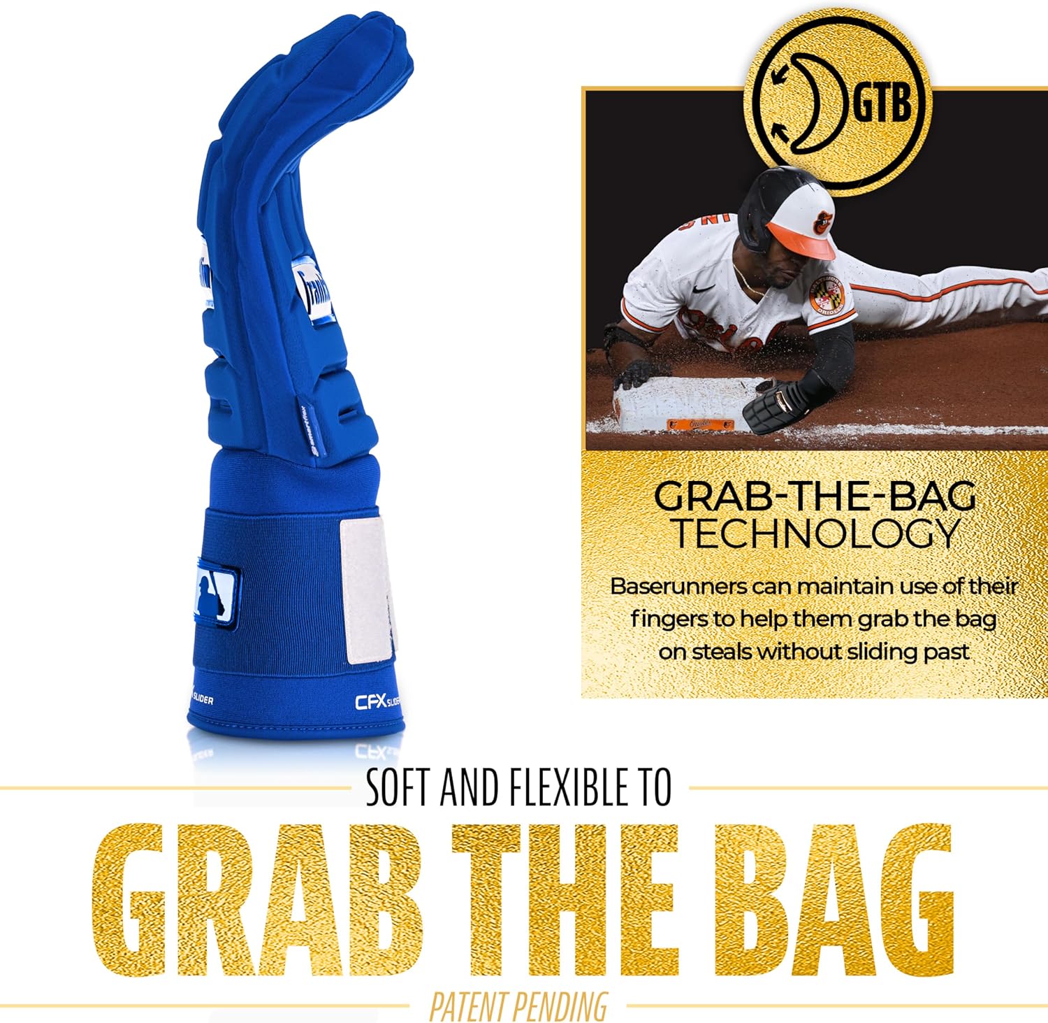 Franklin Sports MLB Baseball + Softball Sliding Mitt - CFX PRT Adult + Youth Protective Baserunning Sliding Gloves - Left + Right Hand Mitt - Hand + Wrist Protector for Running - Kids + Adults Sizes