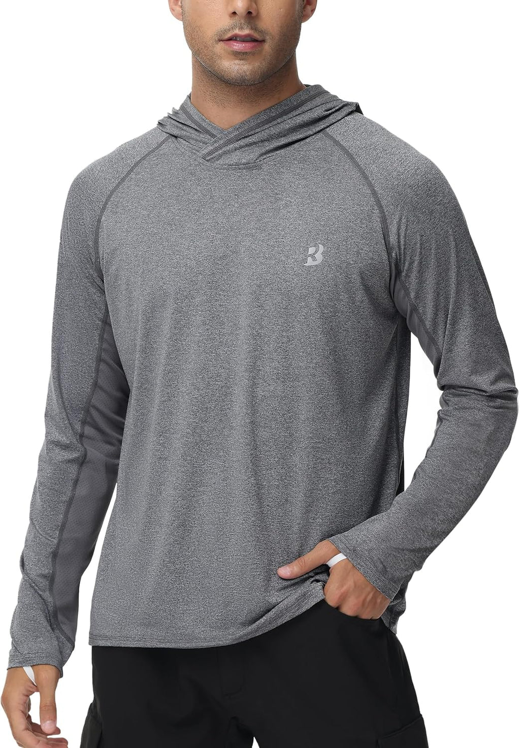 Roadbox Mens UPF 50+ Fishing Shirts, Long Sleeve UV Sun Hoodie, Hiking Running Swim Athletic Workout Shirt