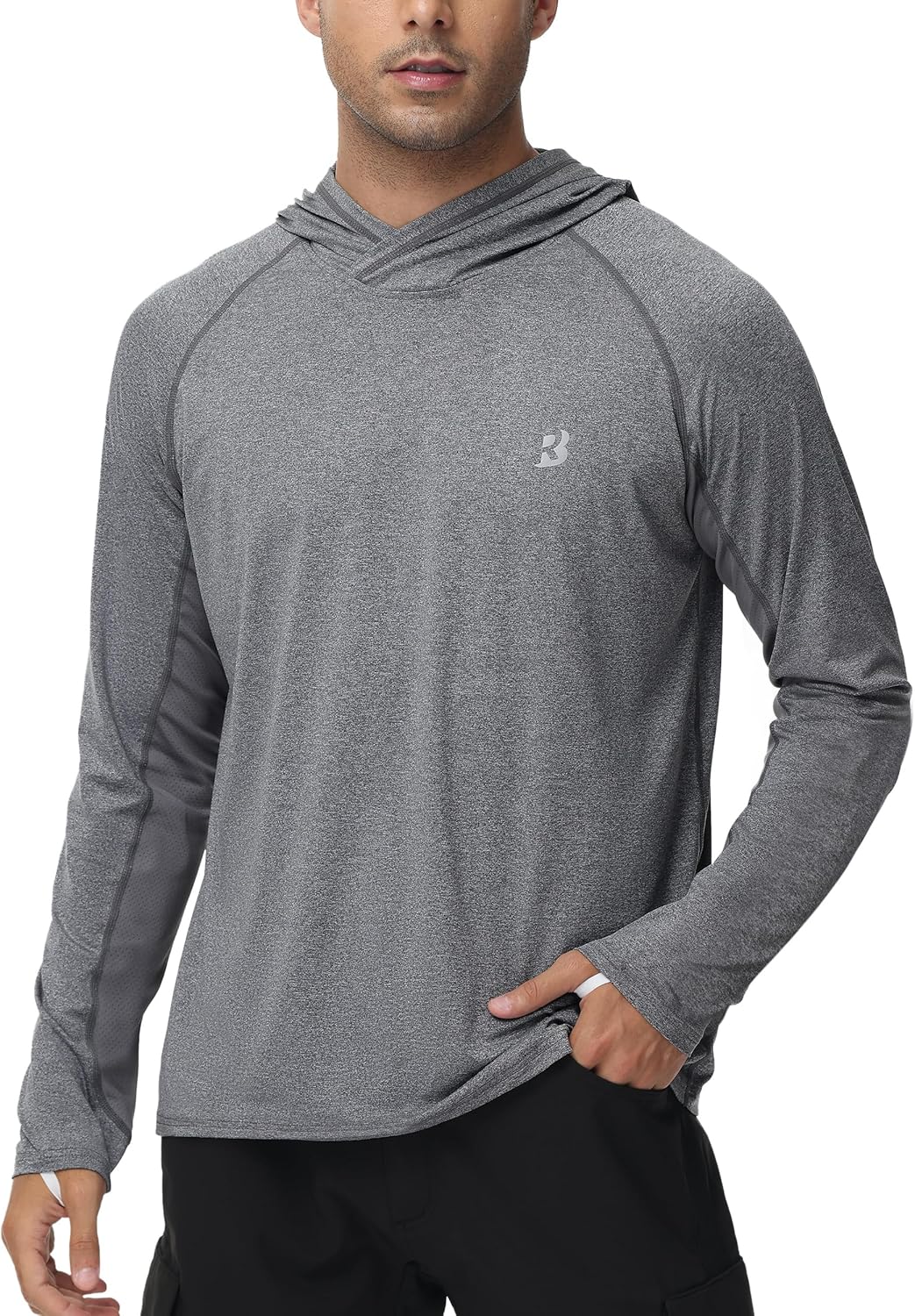 Roadbox Mens UPF 50+ Fishing Shirts, Long Sleeve UV Sun Hoodie, Hiking Running Swim Athletic Workout Shirt