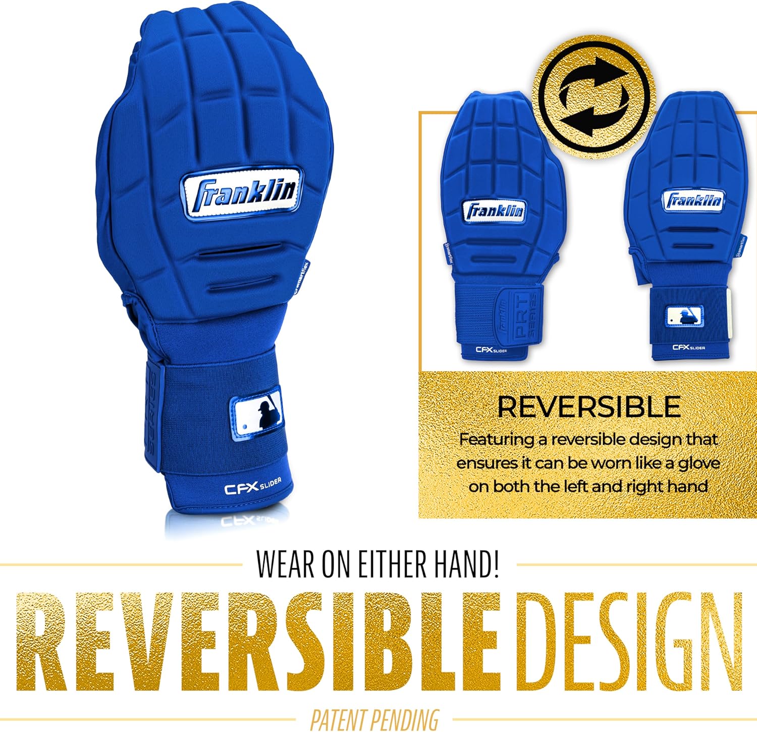 Franklin Sports MLB Baseball + Softball Sliding Mitt - CFX PRT Adult + Youth Protective Baserunning Sliding Gloves - Left + Right Hand Mitt - Hand + Wrist Protector for Running - Kids + Adults Sizes