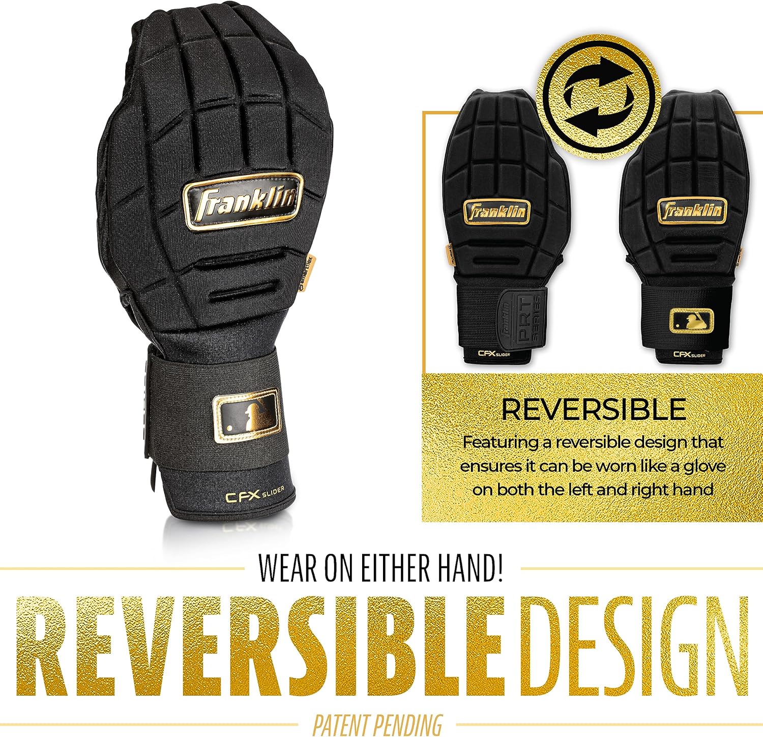 Franklin Sports MLB Baseball + Softball Sliding Mitt - CFX PRT Adult + Youth Protective Baserunning Sliding Gloves - Left + Right Hand Mitt - Hand + Wrist Protector for Running - Kids + Adults Sizes