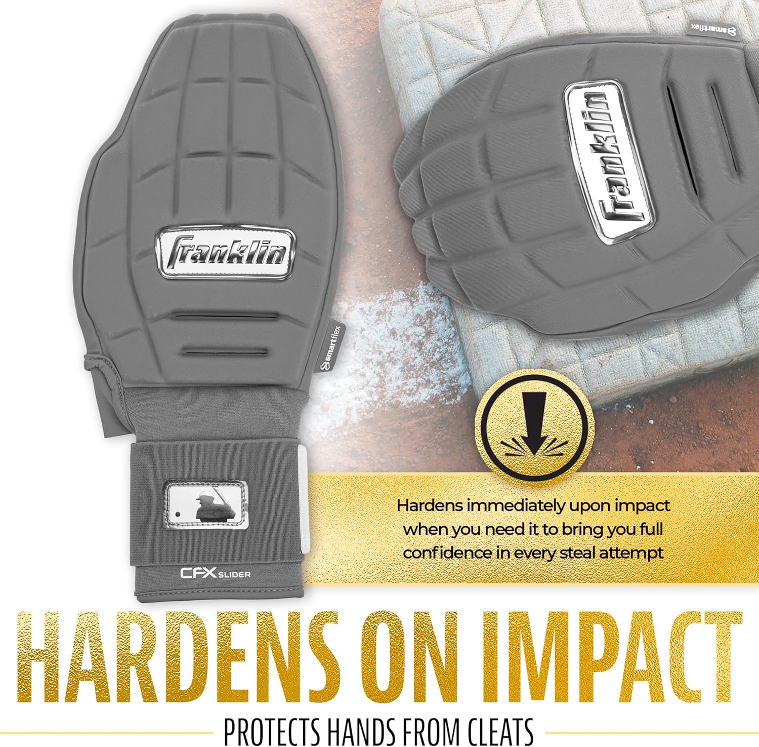 Franklin Sports MLB Baseball + Softball Sliding Mitt - CFX PRT Adult + Youth Protective Baserunning Sliding Gloves - Left + Right Hand Mitt - Hand + Wrist Protector for Running - Kids + Adults Sizes