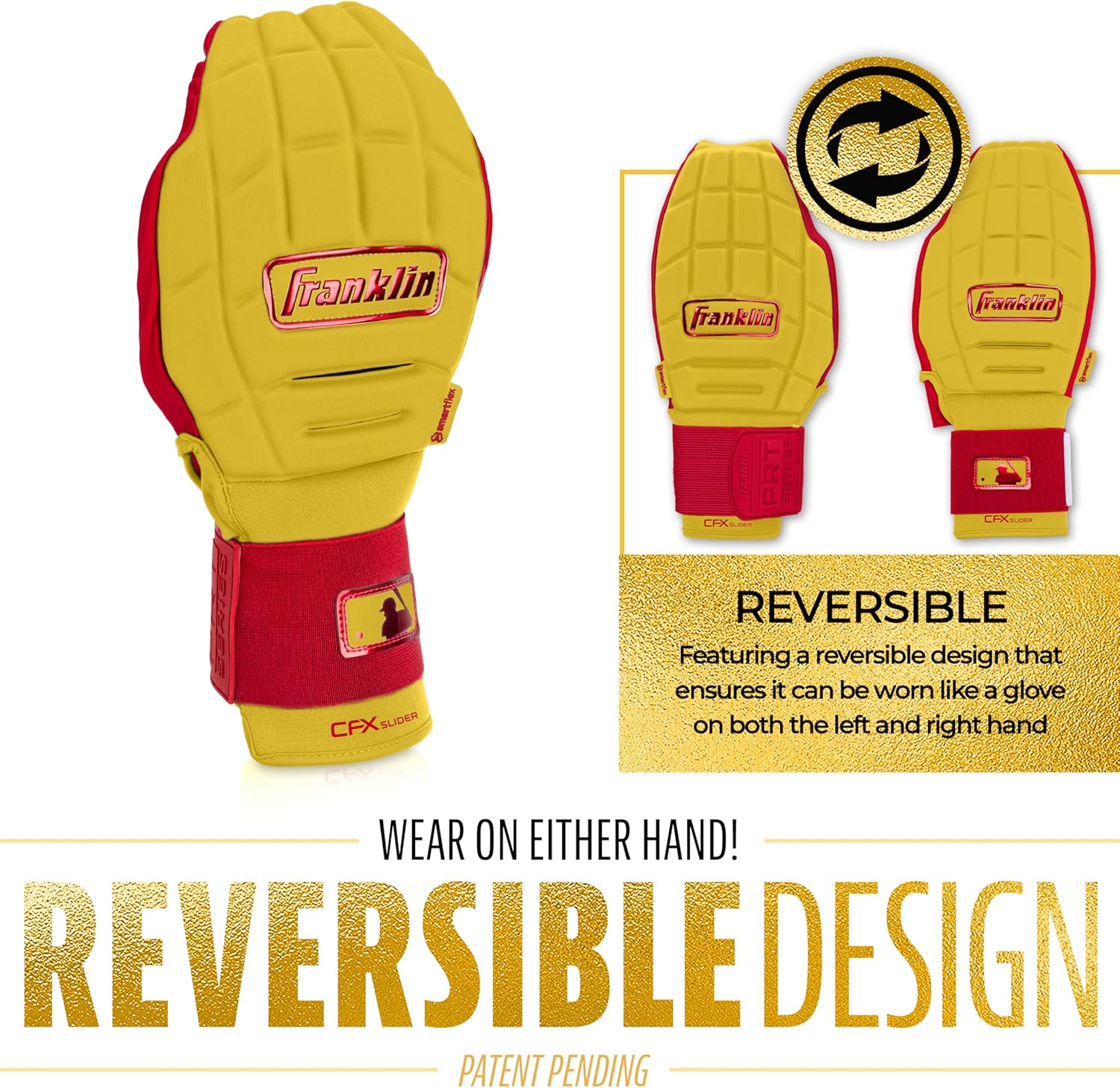 Franklin Sports MLB Baseball + Softball Sliding Mitt - CFX PRT Adult + Youth Protective Baserunning Sliding Gloves - Left + Right Hand Mitt - Hand + Wrist Protector for Running - Kids + Adults Sizes