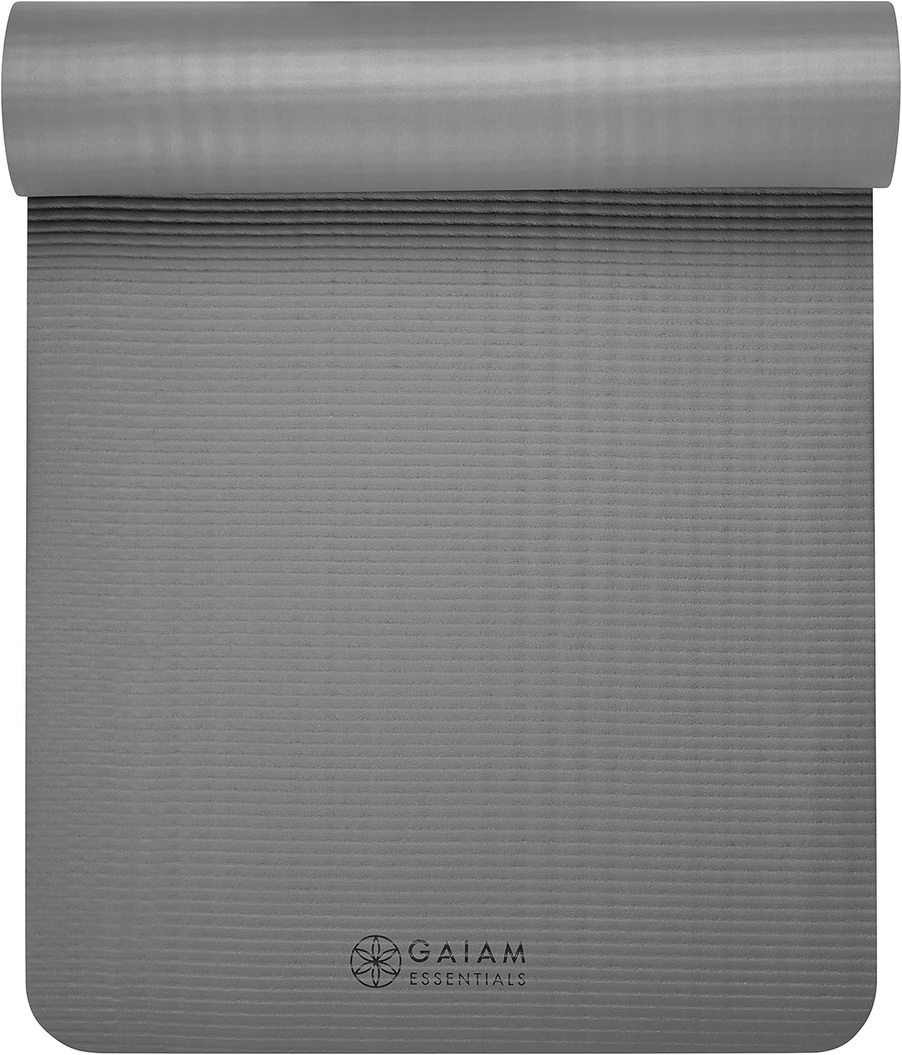 Gaiam Essentials Thick Yoga Mat Fitness & Exercise Mat with Easy-Cinch Yoga Mat Carrier Strap, 72"L x 24"W x 2/5 Inch Thick