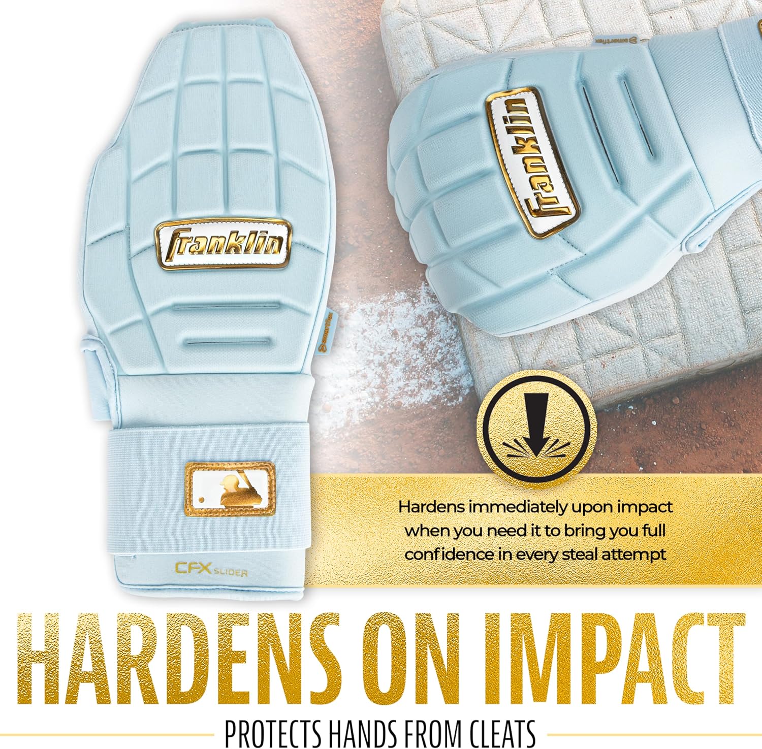 Franklin Sports MLB Baseball + Softball Sliding Mitt - CFX PRT Adult + Youth Protective Baserunning Sliding Gloves - Left + Right Hand Mitt - Hand + Wrist Protector for Running - Kids + Adults Sizes