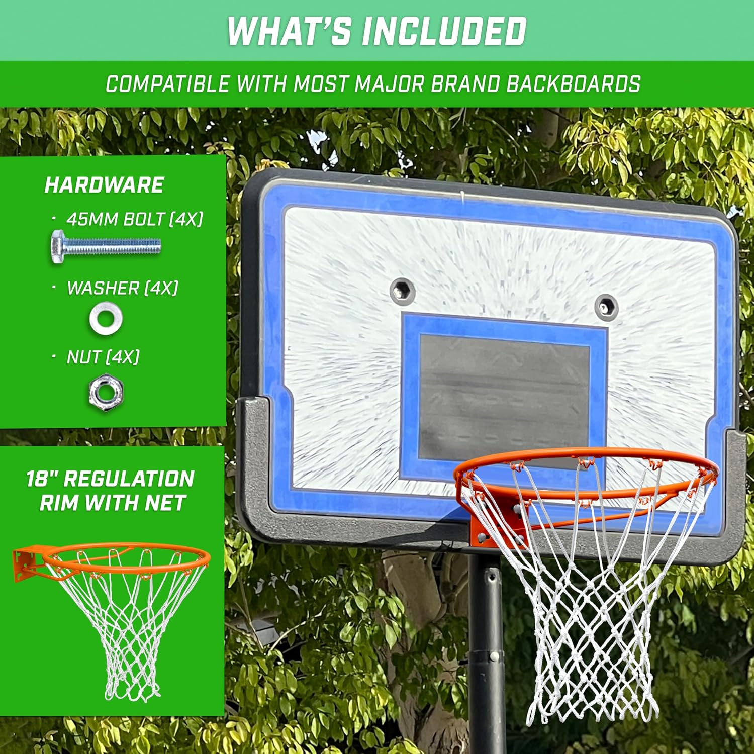 GoSports Regulation 18" Steel Basketball Rim - Choose from Fixed or Breakaway - Use for Replacement or Garage Mount