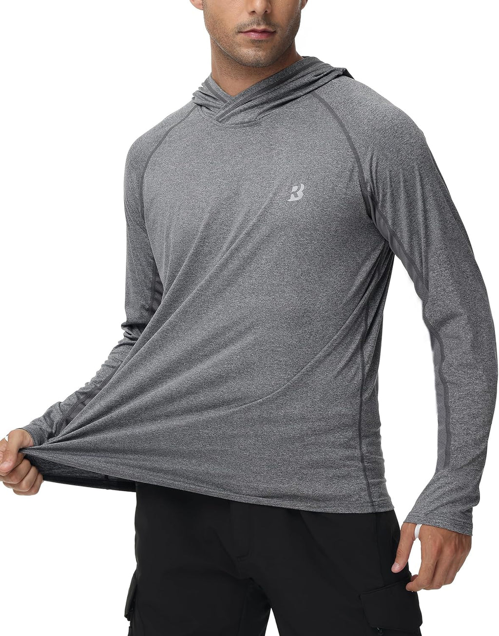 Roadbox Mens UPF 50+ Fishing Shirts, Long Sleeve UV Sun Hoodie, Hiking Running Swim Athletic Workout Shirt