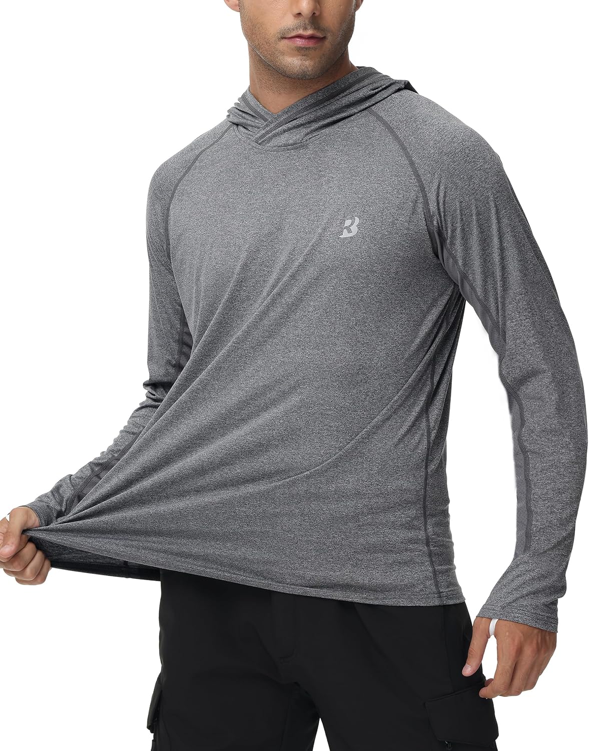 Roadbox Mens UPF 50+ Fishing Shirts, Long Sleeve UV Sun Hoodie, Hiking Running Swim Athletic Workout Shirt