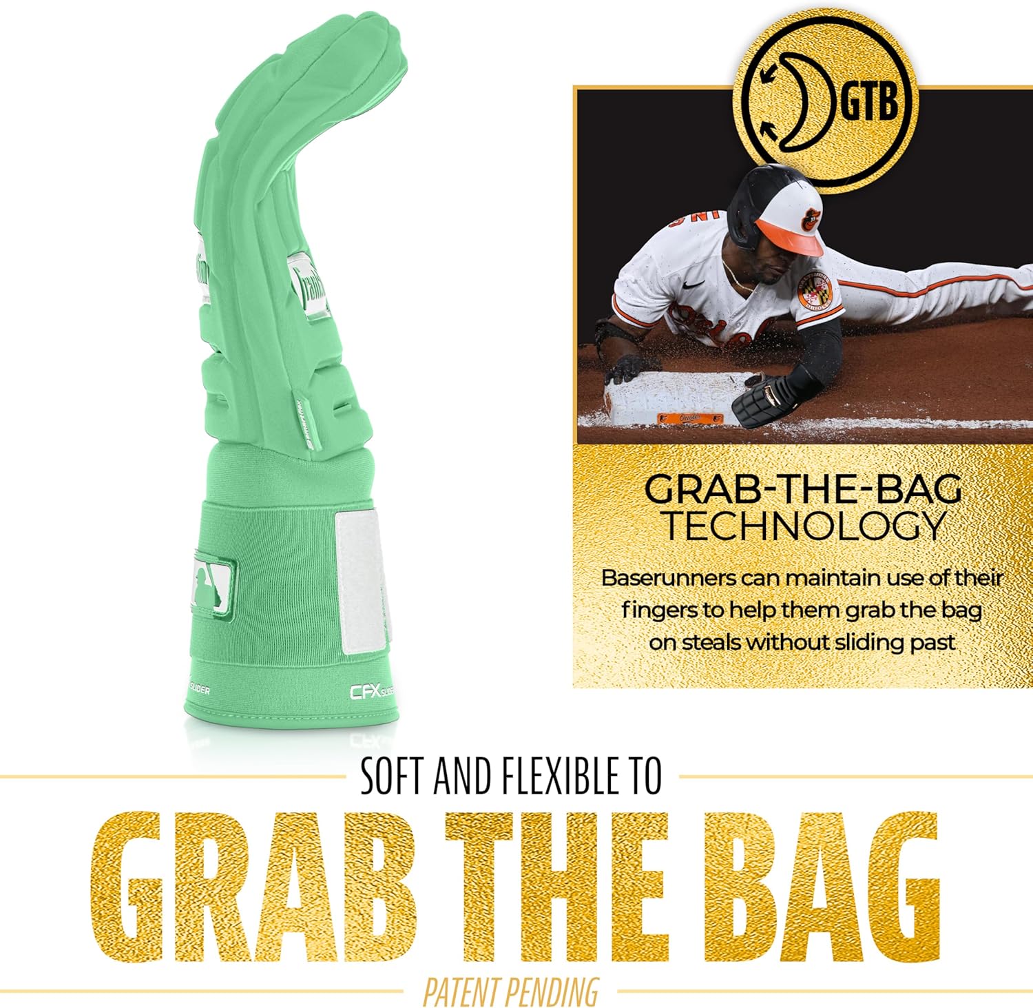 Franklin Sports MLB Baseball + Softball Sliding Mitt - CFX PRT Adult + Youth Protective Baserunning Sliding Gloves - Left + Right Hand Mitt - Hand + Wrist Protector for Running - Kids + Adults Sizes
