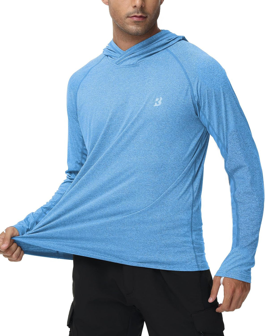 Roadbox Mens UPF 50+ Fishing Shirts, Long Sleeve UV Sun Hoodie, Hiking Running Swim Athletic Workout Shirt