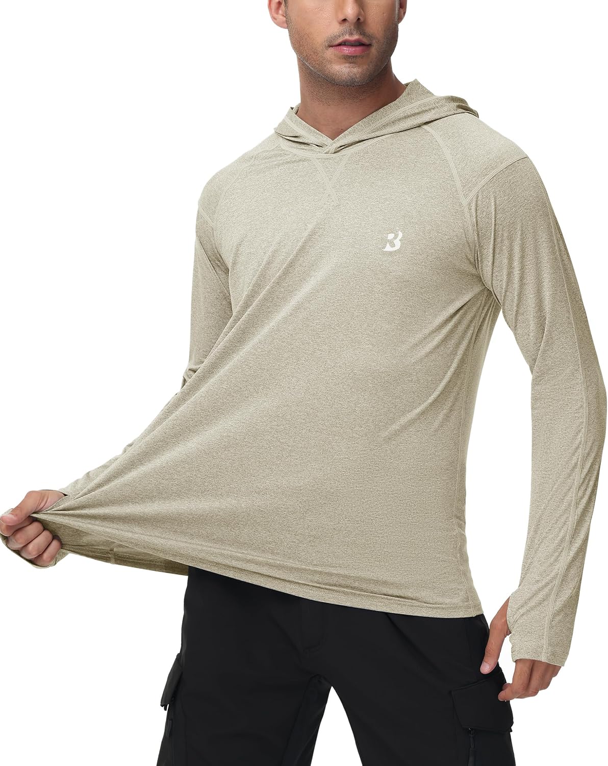 Roadbox Mens UPF 50+ Fishing Shirts, Long Sleeve UV Sun Hoodie, Hiking Running Swim Athletic Workout Shirt