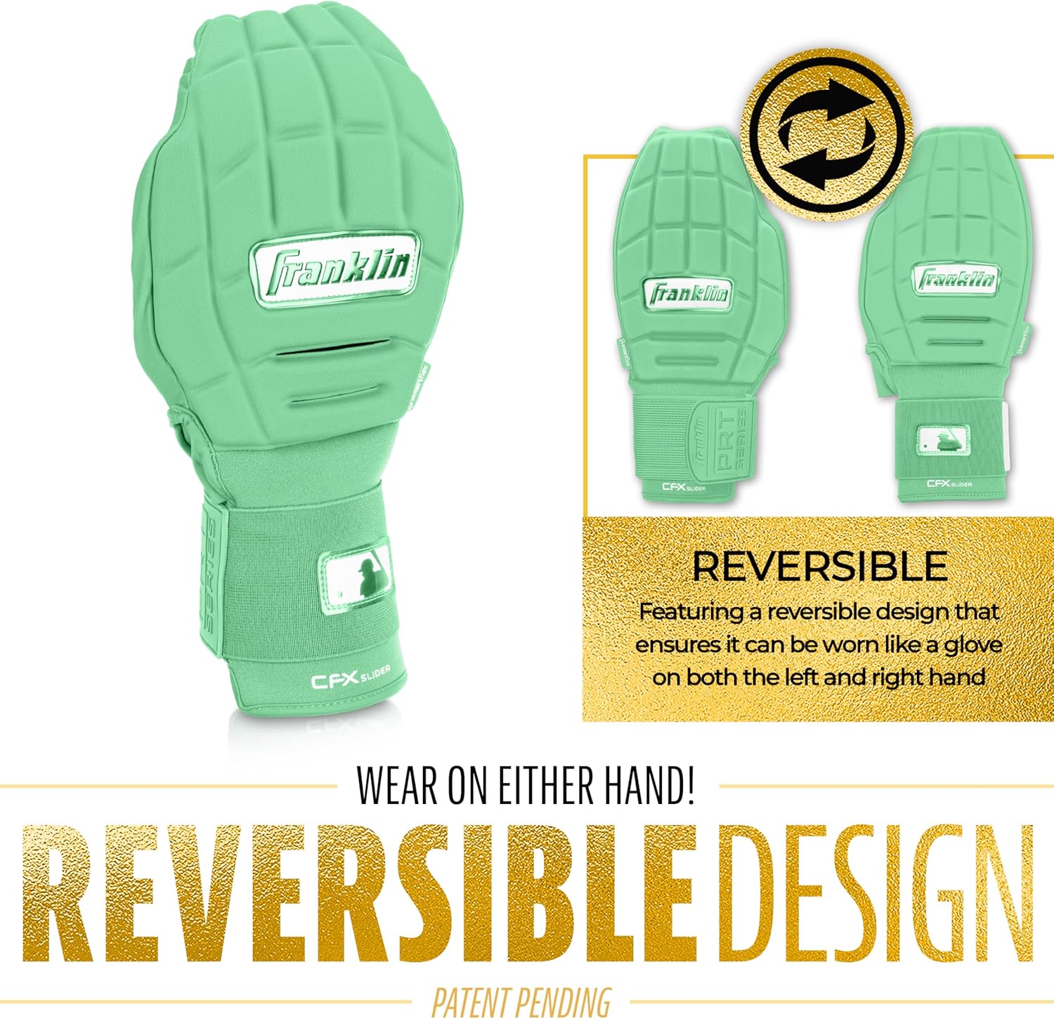 Franklin Sports MLB Baseball + Softball Sliding Mitt - CFX PRT Adult + Youth Protective Baserunning Sliding Gloves - Left + Right Hand Mitt - Hand + Wrist Protector for Running - Kids + Adults Sizes