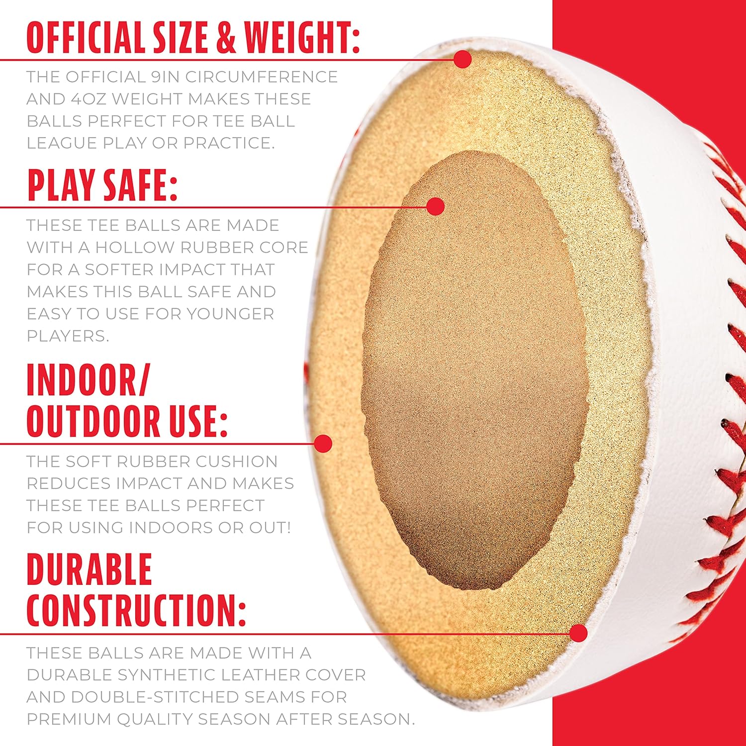 Franklin Sports Soft-Strike Teeball - Official Size and Weight Approved for Teeball - Hollow Rubber Core Technology for Safety - MLB Teeball Ball for Indoor/Outdoor Use