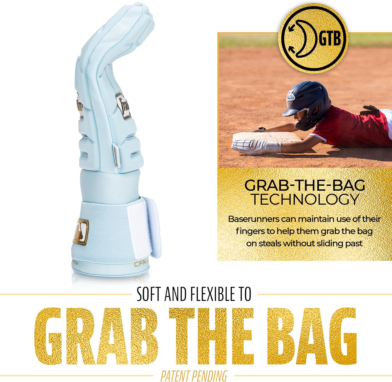 Franklin Sports MLB Baseball + Softball Sliding Mitt - CFX PRT Adult + Youth Protective Baserunning Sliding Gloves - Left + Right Hand Mitt - Hand + Wrist Protector for Running - Kids + Adults Sizes