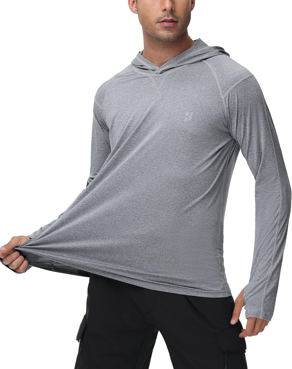 Roadbox Mens UPF 50+ Fishing Shirts, Long Sleeve UV Sun Hoodie, Hiking Running Swim Athletic Workout Shirt