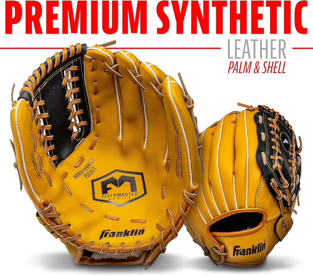 Franklin Sports Baseball and Softball Glove - Fieldmaster Adult + Youth Baseball Gloves - Men's + Women's Infield + Outfield Mitt - Right Hand Throw - 12"
