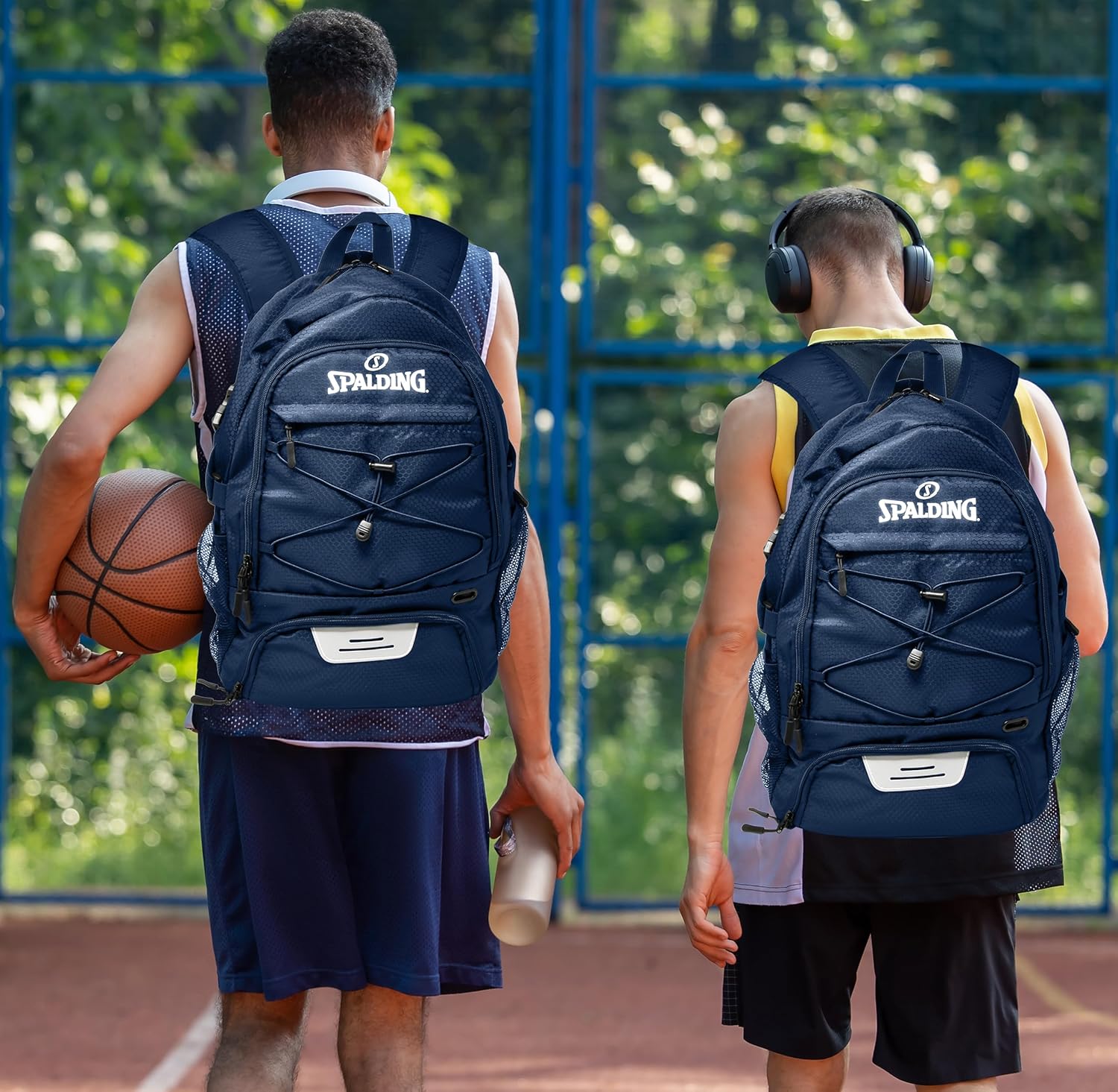 Spalding Basketball Backpack - Black Sports Bag with Ball & Shoe Compartment, Basketball Accessories Bag