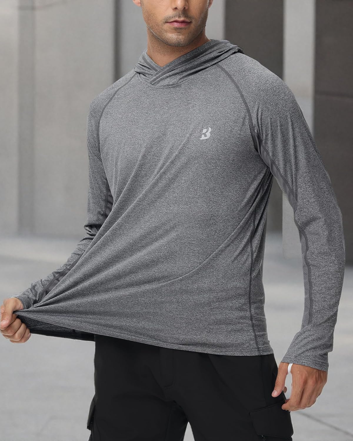 Roadbox Mens UPF 50+ Fishing Shirts, Long Sleeve UV Sun Hoodie, Hiking Running Swim Athletic Workout Shirt
