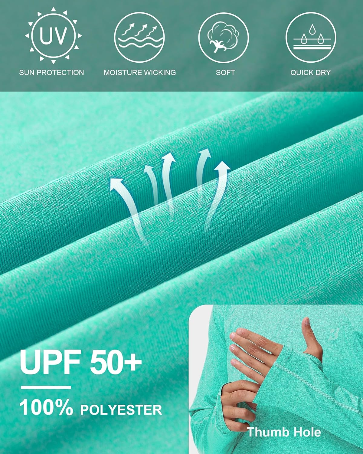 Roadbox Mens UPF 50+ Fishing Shirts, Long Sleeve UV Sun Hoodie, Hiking Running Swim Athletic Workout Shirt